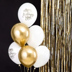 PartyDeco sp. z o.o. Balloner Happy Birthday Guld/Hvid