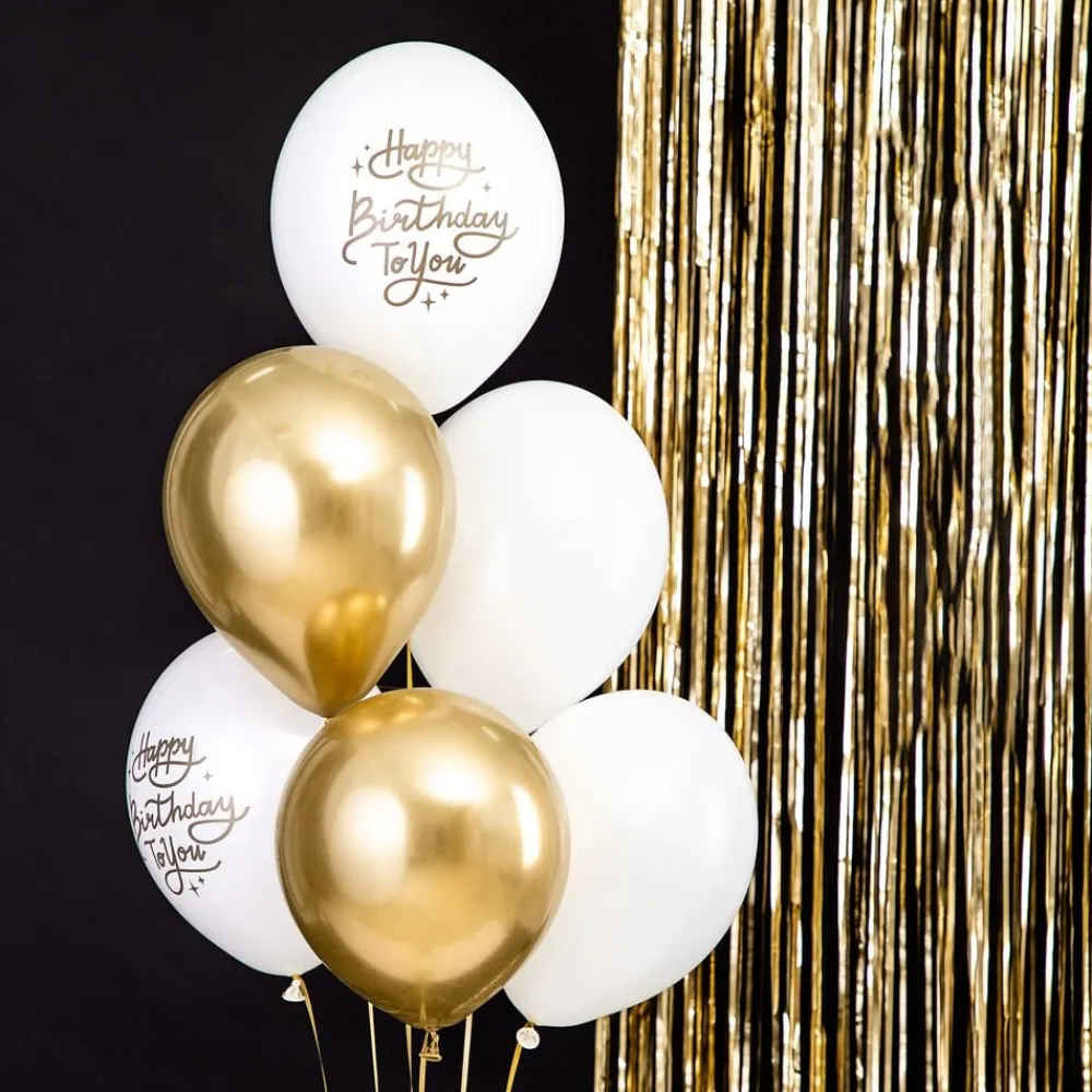 PartyDeco sp. z o.o. Balloner Happy Birthday Guld/Hvid