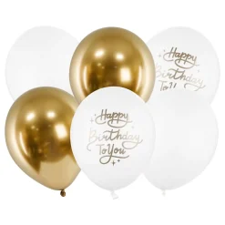 PartyDeco sp. z o.o. Balloner Happy Birthday Guld/Hvid