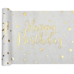 Santex Bordløber Happy Birthday Hvid/Guld - Borddækning