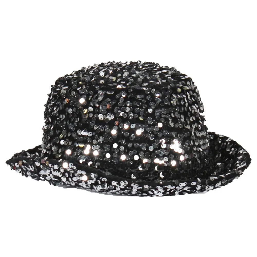 Thetru B.V. Bowlerhat Paljethat Sort/Sølv Deluxe - Hatte