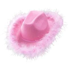 Widmann S.r.l. Cowboyhat Lyserød med Plyskant - Tilbehør|Kostumetema