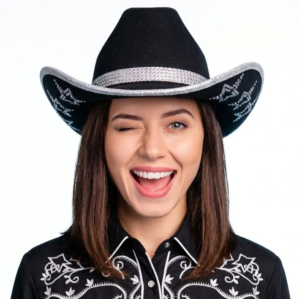 Sale ESPA NV Cowboyhat med strassstjerner Sort