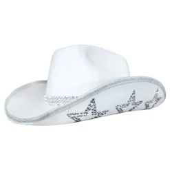 ESPA NV Cowboyhat med strassstjerner Hvid - Kostumetema|Hatte