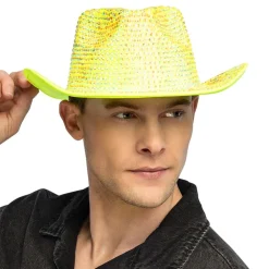 Boland Party Partners B.V. Cowboyhat med Strass UV Neongul - Tøj|Kostumetema