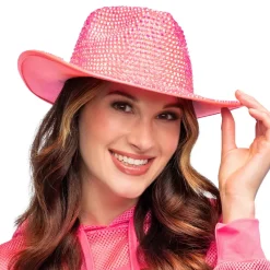 Boland Party Partners B.V. Cowboyhat med Strass UV Neonlyserød - Tøj|Kostumetema