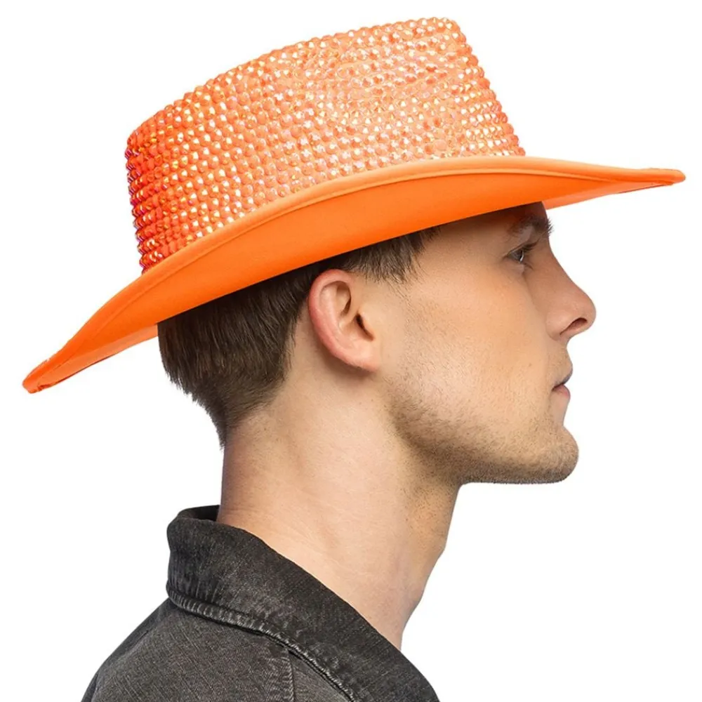 Sale Boland Party Partners B.V. Cowboyhat med Strass UV Neonorange