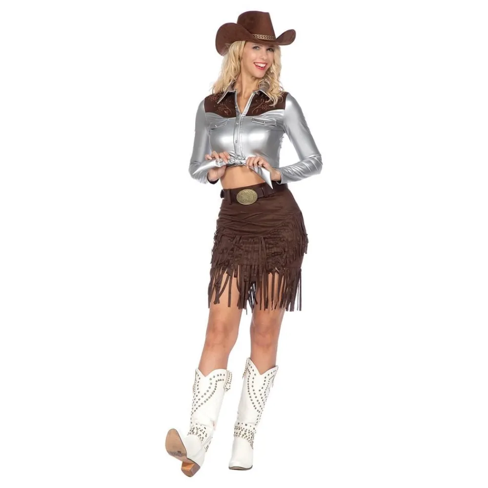 Wilbers Karnaval B.V. Cowgirl med Nederdel Sølv/Brun Deluxe Kostume