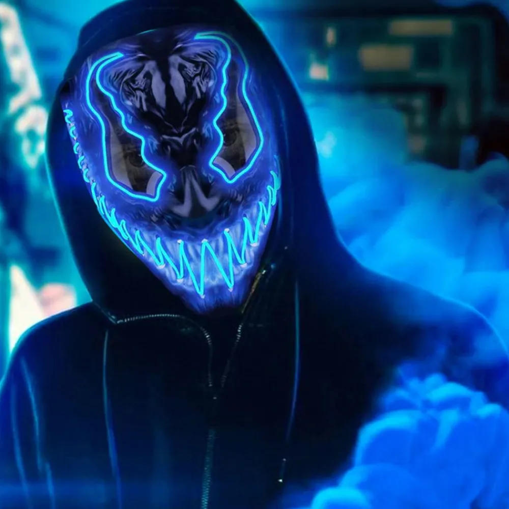 Original Cup SAS El Wire Djævel Blå LED Maske - Tøj|Masker