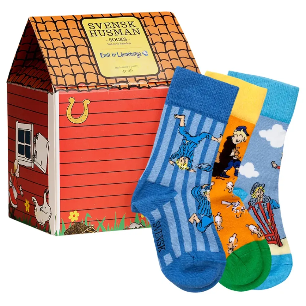 New Svensk Husman Socks AB Emil i Lönneberga™ Snickerboa Strømper til Børn Gaveæske