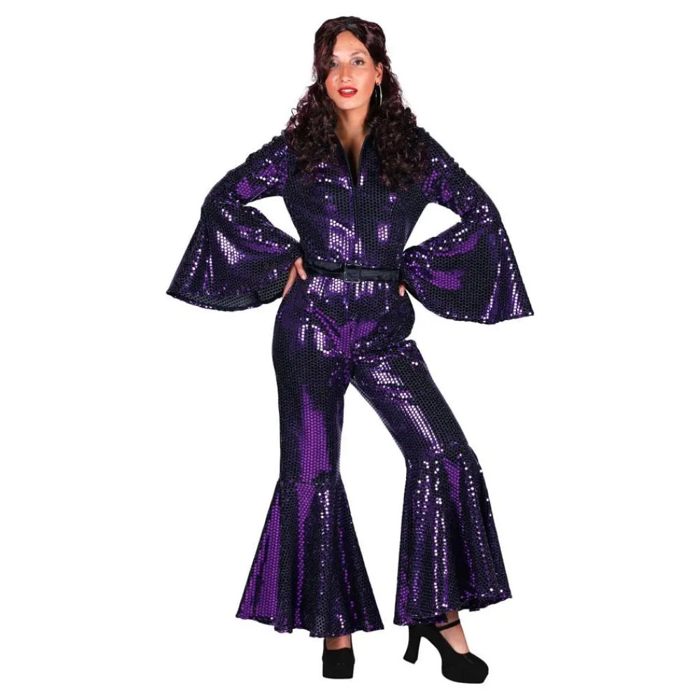 Thetru B.V. 70'er Disco Jumpsuit Lilla Kostume Deluxe - Udklædningskostumer|Kostumetema
