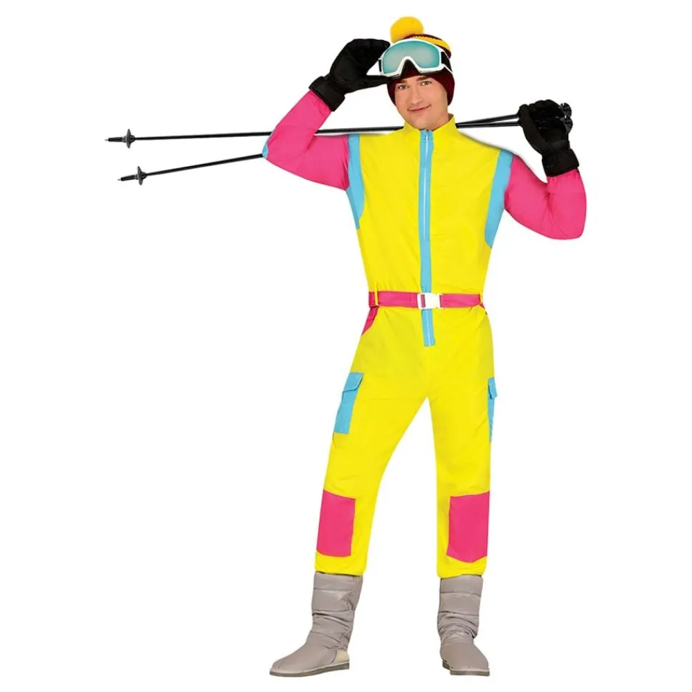 Fiestas Guirca, S.L 80'er Skioverall Lyserød/Gul Herre Kostume - Udklædningskostumer|Kostumetema