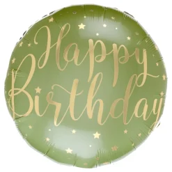 Santex Folieballon Happy Birthday Grøn/Guld - Balloner