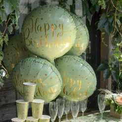 Santex Folieballon Happy Birthday Grøn/Guld - Balloner