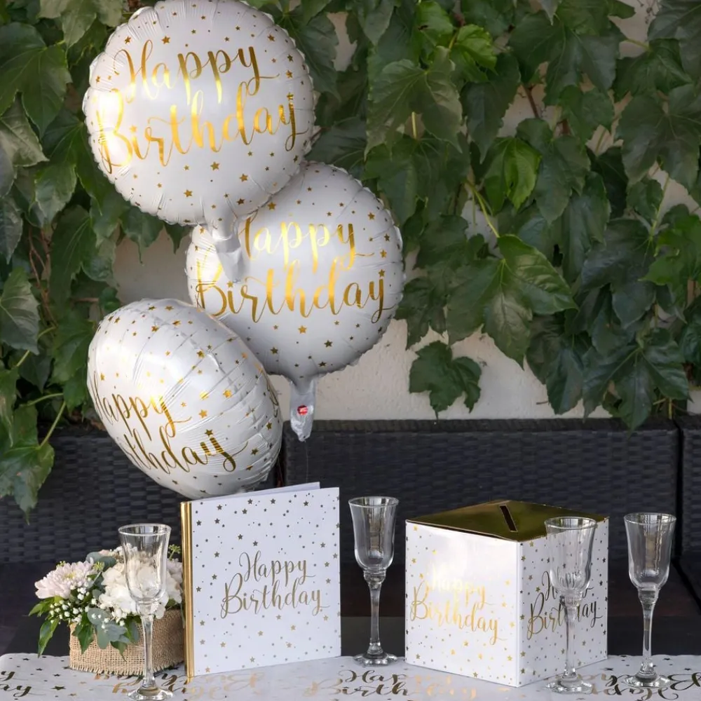 Hot Santex Folieballon Happy Birthday Hvid/Guld