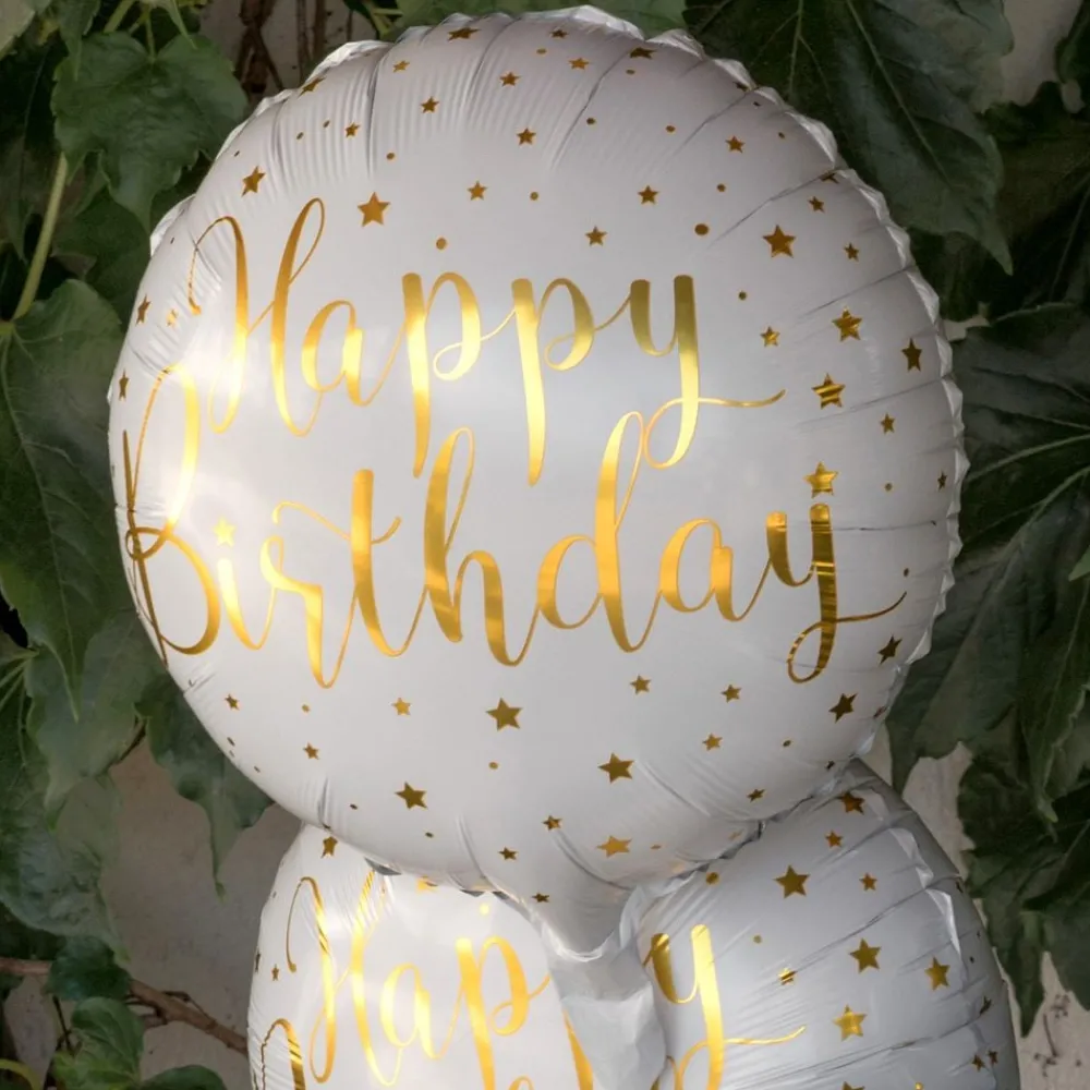 Hot Santex Folieballon Happy Birthday Hvid/Guld