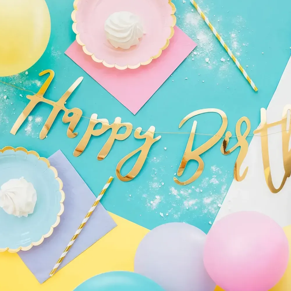 PartyDeco sp. z o.o. Guirlande Happy Birthday Guld Metallic - Oppyntning