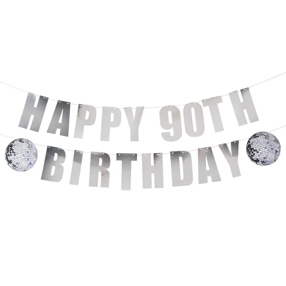 CG Global Products Ltd Guirlande Happy Birthday Silver Disco Personlig