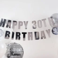 CG Global Products Ltd Guirlande Happy Birthday Silver Disco Personlig