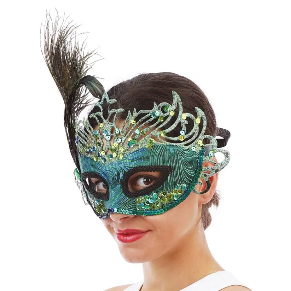 Ptit Clown Øjenmaske Påfugl Glitter med Fjer - Masker