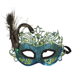 Ptit Clown Øjenmaske Påfugl Glitter med Fjer - Masker
