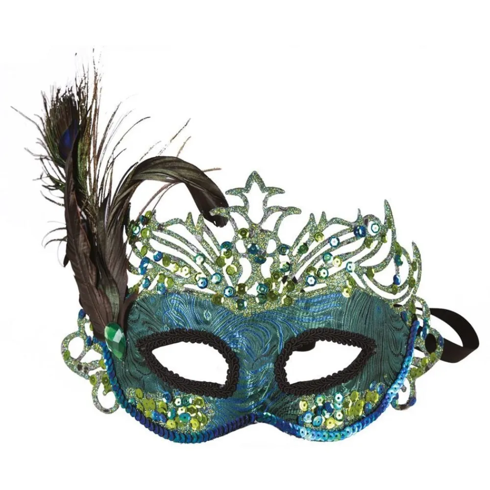 Ptit Clown Øjenmaske Påfugl Glitter med Fjer - Masker