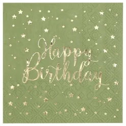 Santex Kaffeservietter Happy Birthday Grøn/Guld - Borddækning
