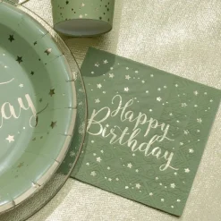 Santex Kaffeservietter Happy Birthday Grøn/Guld - Borddækning