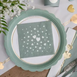 Santex Kaffeservietter Hjerter Dusty Green - Borddækning