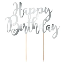 New PartyDeco sp. z o.o. Lagkagedekoration Happy Birthday Sølv