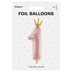 Online PartyDeco sp. z o.o. Lyserød Talballon 1 Med Krone