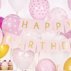PartyDeco sp. z o.o. Lyserød Vimpel Happy Birthday - Oppyntning