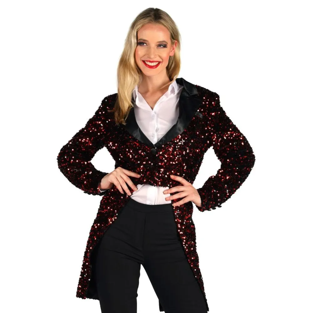 Clearance Thetru B.V. Paljetfrakke Dame Sort/Rød Deluxe