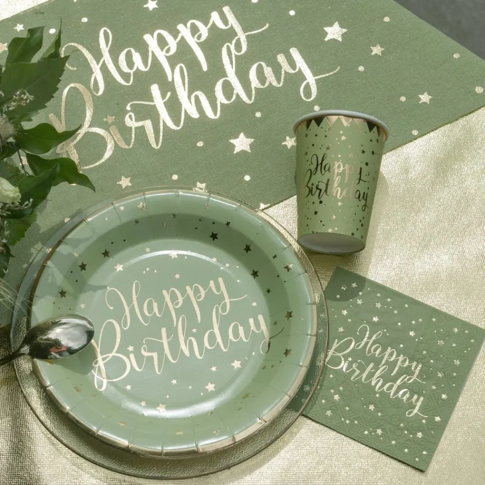 Santex Papkrus Happy Birthday Guld/Grøn - Borddækning