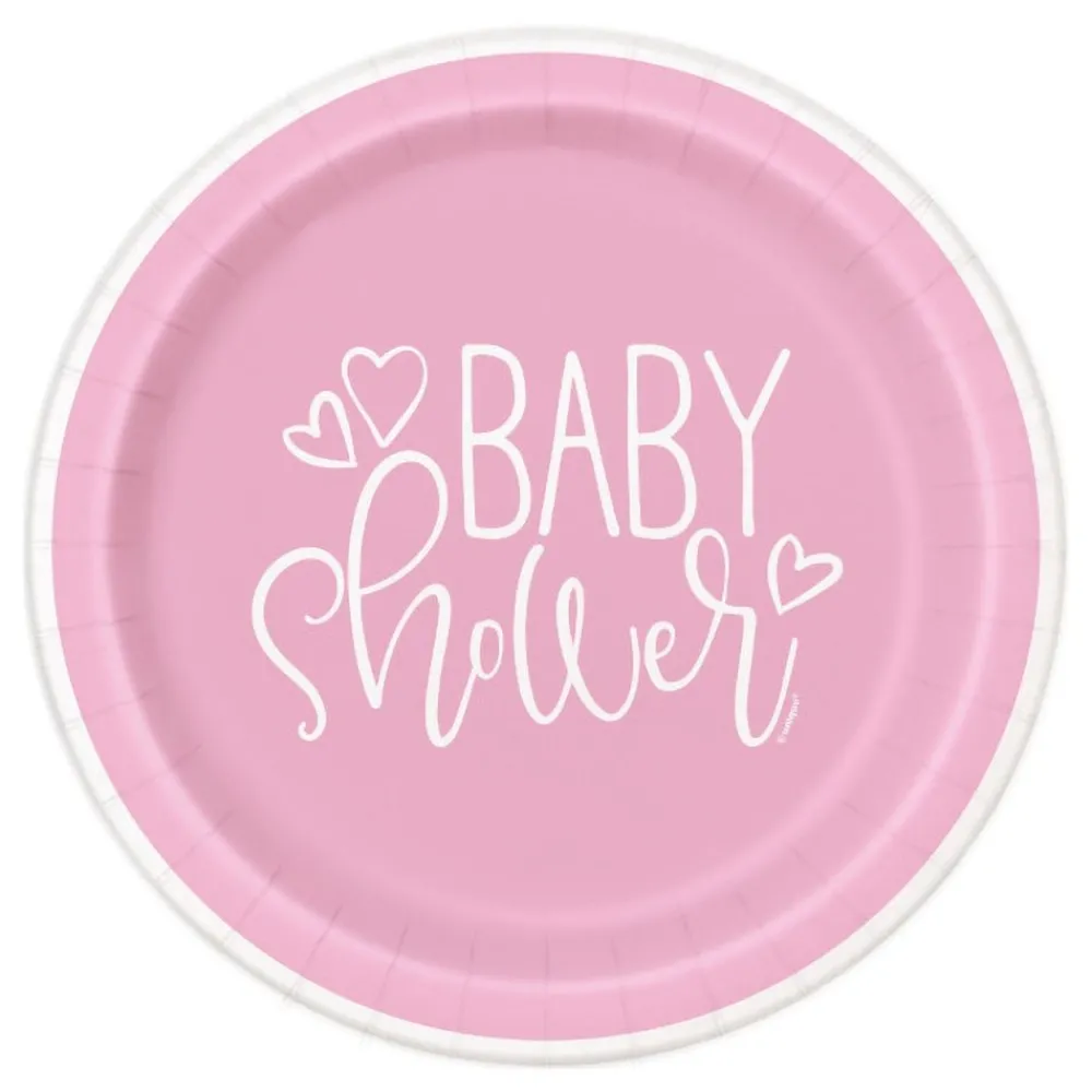 Clearance Unique UK Inc t/as Unique Party Paptallerkener Baby Shower Lyserød
