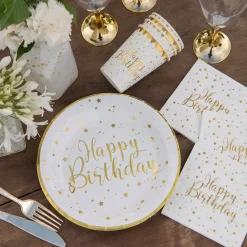 Santex Paptallerkener Happy Birthday Guld/Hvid - Borddækning