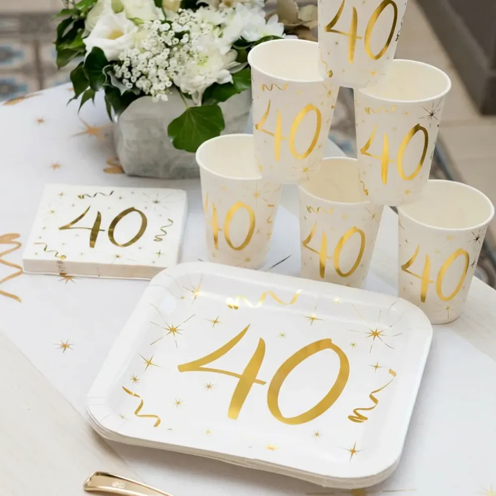 New Santex Paptallerkener 40 Hvid/Guld