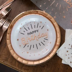 New Santex Paptallerkerner Sparkling Happy Birthday Hvid/Roséguld