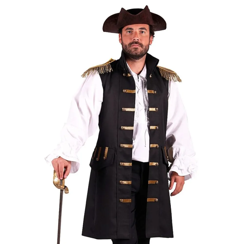 Thetru B.V. Piratvest Sort Herre Deluxe - Tilbehør|Udklædningskostumer