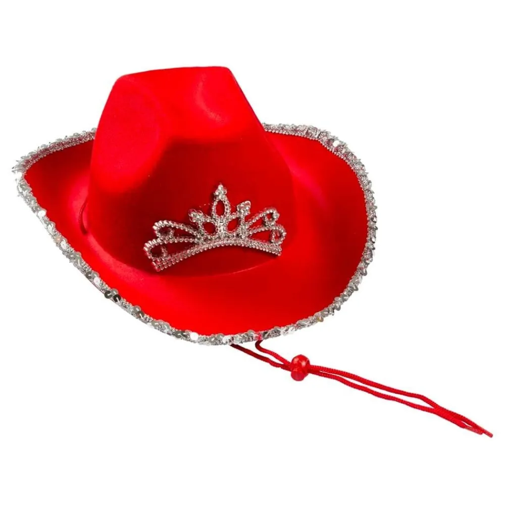 Discount Hisab/Joker Company AB Rød Cowboyhat med Tiara