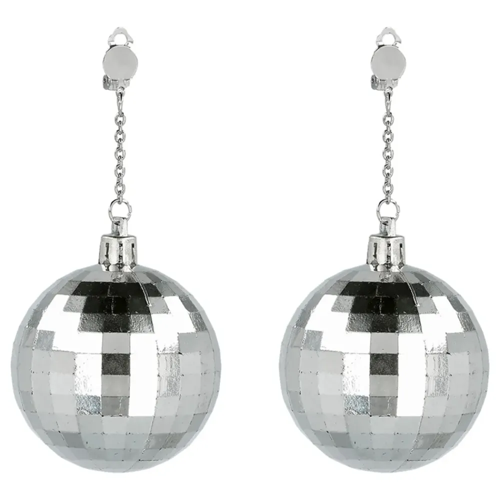 Boland Party Partners B.V. Øreringe Store Discokugler Sølv - Tilbehør