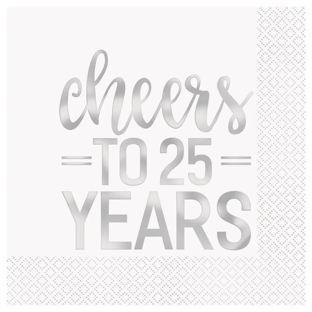 Unique UK Inc t/as Unique Party Servietter Cheers to 25 Years Sølv