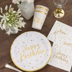 Santex Servietter Happy Birthday Guld/Hvid - Borddækning