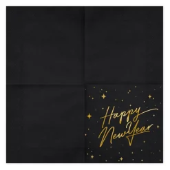 PartyDeco sp. z o.o. Servietter Happy New Year Guld Metallic/Sort - Borddækning