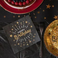 Santex Servietter Sparkling Happy Birthday Sort/Guld - Borddækning