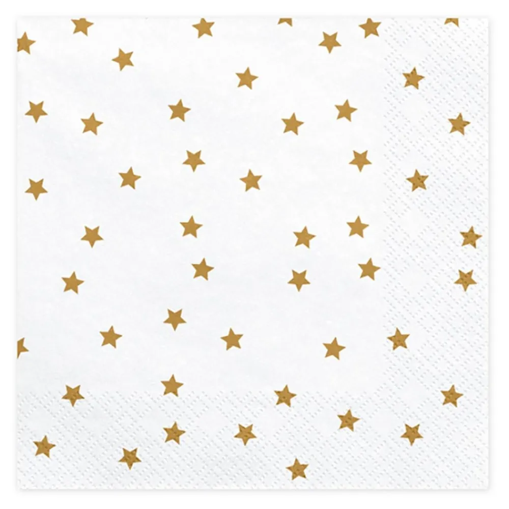 Online PartyDeco sp. z o.o. Servietter Stjerner Guld/Hvid