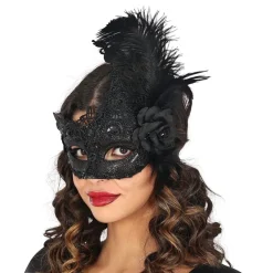 Fiestas Guirca, S.L Sort øjenmaske med fjer - Masker