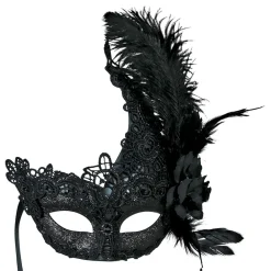 Fiestas Guirca, S.L Sort øjenmaske med fjer - Masker