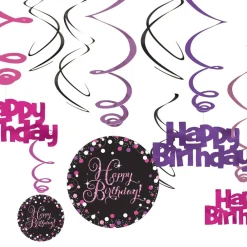 Reithmüller Europe GmbH Swirls Happy Birthday Sort/Lyserød Glitter - Oppyntning