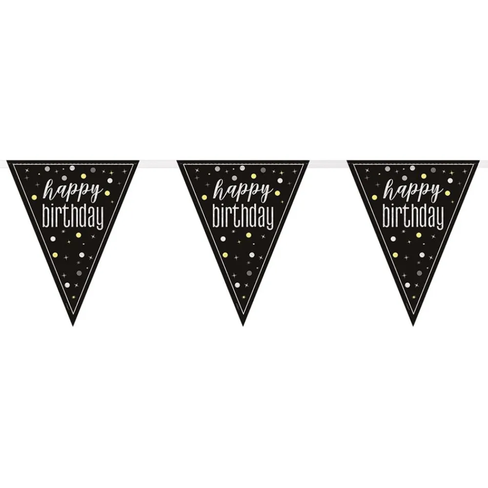 Unique UK Inc t/as Unique Party Vimpelguirlande Happy Birthday Sort/Sølv - Oppyntning